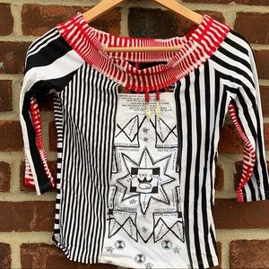 Save the queen black white red blouse. Cut outs